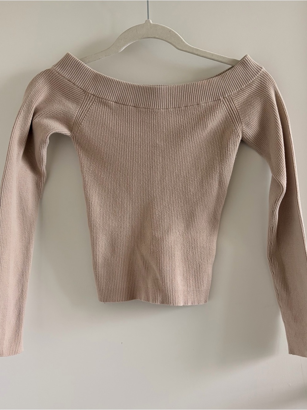 Off the Shoulder Ribbed Long-Sleeve Top